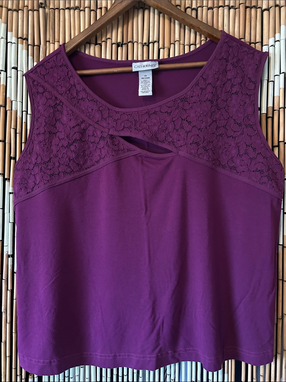 Catherines Lace Yoke Keyhole Sleeveless Tank in Plum